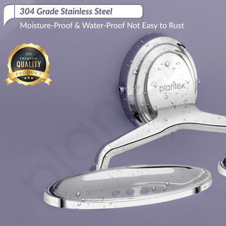 Plantex Stainless Steel 304 Grade 2 in1 Soap Dish with Tumbler Holder/Soap Stand/Tooth Brush Holder/Bathroom Accessories (Cubic - Chrome)