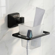 Plantex 304 Grade Stainless Steel Tumbler Holder for Bathroom/ABS Tooth Brush Stand/Bathroom Accessories - Squaro (Black)