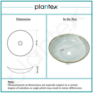 Plantex Wash Basin/Ceramic Table Top Wash Basin/Designer Countertop Basin for Bathroom/Restaurants/Hotel (Mint green & Gold - 16.5 x 16.5 x 4 Inch)
