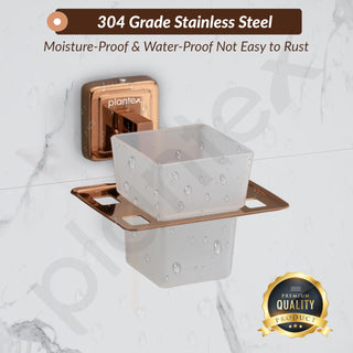 Plantex 304 Grade Stainless Steel Glass Toothbrush Holder/Stand/Toothpaste Stand/Tumbler Holder for Bathroom - Decan (Rose Gold)