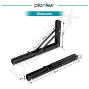 Plantex 12 Inch Foldable Shelf Bracket/GI Steel Multipurpose Bracket/L Bracket/Space Saving Bracket for Wall/Folding Table Bracket for Home & Office (Pair of 1, Black)