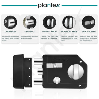 Plantex Rim Locks for Main Door/Heavy Duty Door Lock with 4 Keys/Suitable for Inside Opening Wooden Door - Pack of 1 (Z-Black)