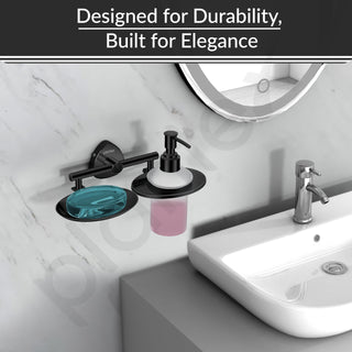 Plantex J4 Stainless Steel Soap Dish with Liquid Dispenser/Soap Stand/Shampoo Dispenser for Bathroom/Bathroom Accessories - Pack of 1 (R-218B, Black)