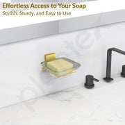 Plantex 304 Grade Stainless Steel Glass Soap Dish/Soap Stand/Soap Holder/Bathroom Accessories - Crystal (PVD Gold)