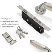 Plantex Door Lock for Home/Main Door Lock Set/Mortise Lock Set with Brass Lock Body & Cylinder - Pack of 1 (7134, Satin Steel & Chrome)