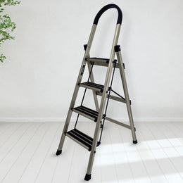 Plantex Guardex 4 Step Foldable Aluminum Ladder for Home/Ladder with Anti-Slip Shoes and Edge Guards/5 Year Manufacturer Warranty (Anodize Coated-Gold)
