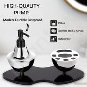 Plantex Liquid Soap Dispenser with Tumbler Holder for Bathroom/Stainless Steel and Acrylic 2 in 1 Shampoo Dispenser with Toothpaste Holder/Bathroom Accessories - Pack of 1 (Chrome & Black)
