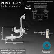 Plantex Pure Brass Wall Mixer for Bathroom 3 in 1 with L-Bend Provision for Overhead and Hand Shower/Mixer Tap for Bathroom with Water Saving Nozzle and Brass Wall Flange (Bal-519-Chrome)