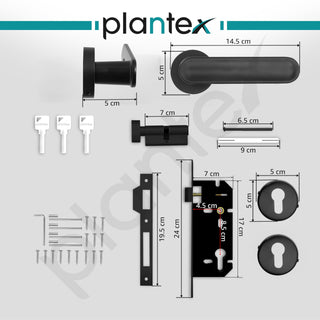 Plantex Main Door Lock/Mortise Lock for Door with 3 Years of Warranty - Robust Door Lock for Home with Brass Lock Body & Cylinder (Black Finish)