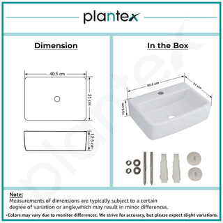 Plantex Ceramic Wall Hung Basin/Washbasin for Bathroom/Wall Mounted Wash Basin/Rectangle Sink for Home/Office (Bolt, White)