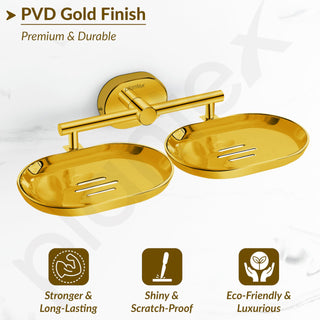 Plantex J4 Stainless Steel Double Soap Dish for Bathroom/Soap Holder for Bathroom/Wall Mounted Soap Holder/Bathroom Accessories (PVD Gold Finish) Onix