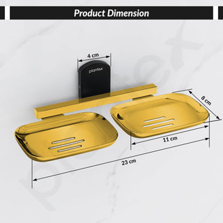 Plantex 304 Grade Stainless Steel Double Soap Holder for Bathroom/Soap Dish for washbasin/Soap Stand/Bathroom Accessories - Parv (Gold & Black)