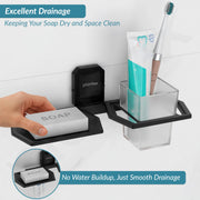 Plantex 304 Stainless Steel 2in 1 Soap Holder and Brush Stand for Wash Basin/Bathroom Organizer for Soap Stand and Toothbrush Holder (Cute - Black)