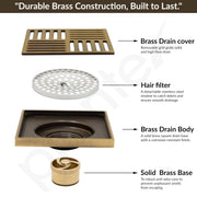 Plantex Solid Brass Floor Drainer for Bathroom/Floor Water Drainer for Bathroom with Anti Foul Cockroach Trap - (Brass Antique- 5 x 2 Inches)
