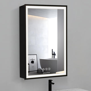 Plantex LED Mirror Cabinet for Bathroom with Defogger and Bluetooth/Bathroom Storage Organizer/Shelf/Bathroom Accessories - 20x28 Inch, Black
