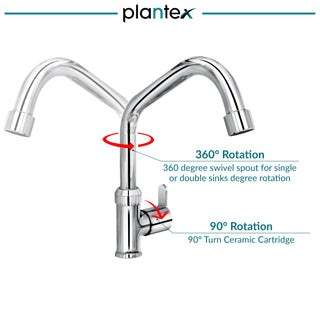 Plantex Pure Brass Single Lever Kitchen Taps for Home Sink/Kitchen Tap with Water Saving Nozzle for Sink Tap with 7 Year Warranty -(FLO-812-Mirror-Chrome)