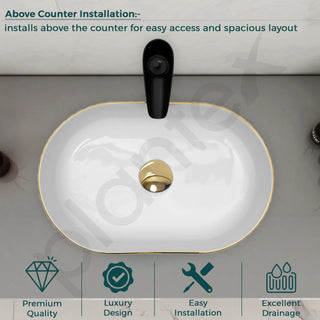 Plantex Table Top Wash Basin For Bathroom/Designer Ceramic Basin/Countertop Vessel Sink Basin - Indo-European Collection (White)