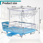 Plantex Kitchen Dish Rack Drainer/Stainless Steel 2-Tier Dish Drainer Rack with Removable Drain Board/Drying Rack with Drainer - 20 x 14 x 15 Inch (Chrome)