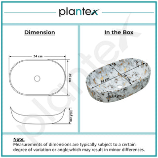Plantex Tabletop Wash Basin for Bathroom/Designer Ceramic Basin/Oval Countertop Wash Basin/Home/Office (21x14x6 inch-Marble Finish)