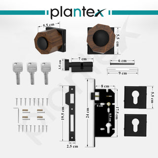 Plantex Heavy Duty Door Lock/Stainless Steel and Wooden Main Door Mortise Lock Handle/Handle Set for Home/Office/Door Accessories (Black, Wooden)