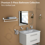 Plantex 304 Grade Stainless Steel Bathroom Accessories Set of 5 - Towel Stand/Napking Holder/Soap Holder/Toothbrush Holder/Robe Hanger - Darcy (Chrome)