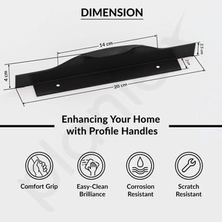 Plantex Profile Handle for Kitchen Cabinet/8 Inch Alluminium Drawer Profile Handle/Wardrobe Pull Handle for Home/Office/Hotel - Pack of 2 (Black)