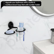 Plantex 304 Grade Stainless Steel Bathroom Soap Holder and Brush Stand for Wash Basin Bathroom Accessories - Cubic (Black)