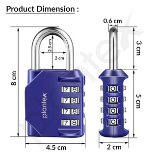 Plantex 4 Digit Combination Number Metal Lock/Zinc Alloy/Locks for Luggage/Locks for Travel Bags/Locks for Cabin Luggage/Travel Essentials - Pack of 2 (Blue)