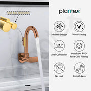 Plantex Pure Brass Kitchen Sink Tap with 360° Swivel Spout/Kitchen Tap with Water Saving Nozzle for Sink Tap - 7 Year-Warranty (ORN-210, Rose Gold)
