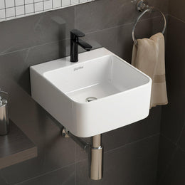 Plantex Ceramic Basin for Bathroom/One Piece Wash Basin for Bathroom with 10 Years Glaze Warranty by Plantex/Wall Mount Wash Basin for Home/Office/Hotels (White - 14 x 14 x 6 Inch)