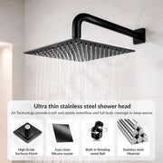 Plantex Stainless Steel Overhead Shower 8 x 8 inch with Water-Saving Technology/High pressure Rain Shower Head without Arm/Bathroom Shower -(Ultra Slim-PVD Black)