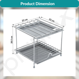 Plantex Matka Stand/Stainless Steel 2-Tier Matka Stand for Kitchen/Square Water Pot with Tray - 8 X 7.5 inch (Chrome)