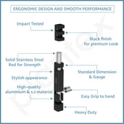 Plantex Stainless Steel Tower Bolt/Tower Bolt for Home,Offices Doors & Windows/4 Inch Tower Bolt for Main Door/Door Latch/Kundi/Chitakini/Door Latch for Windows - Pack of 3 (Black)