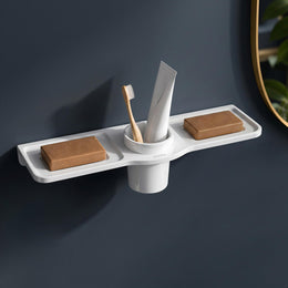 Plantex Double Soap Dish with Tumbler Holder/Acrylic Soap Stand with Tumbler for Bathroom/Soap Holder/Bathroom Accessories - Pack of 1 (VIW-119, White)