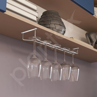 Plantex Stainless Steel Wine Glass Rack/Holder Upside Down Glass Hanging Organizer/Glass Hanging Stand for Pubs/Kitchen/Bars - (Single Line - L20 x W4.5 Inches), Tiered Shelf