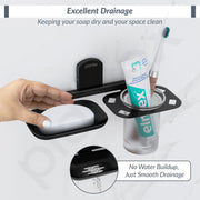 Plantex 304 Grade Stainless Steel 2in1 Soap Dish with Tumbler Holder/Soap Stand/Tooth Brush Holder for Bathroom/Bathroom Accessories - Pack of 1 (Parv-Black)