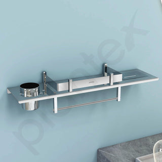 Plantex Stainless Steel Bathroom Shelf/4in1 Multipurpose Shelf for Bathroom/Towel Hanger/Tumbler Holder/Soap Dish (18x5 Inches -Chrome Finish- Pack of 2)