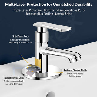 Plantex Brass Pillar Cock Water Tap/Pillar Cock for Wash Basin with Teflon Tape/Single Lever Tabletop Basin Tap - (3501, Chrome)