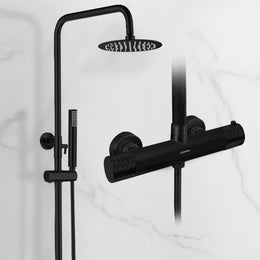 Plantex Shower Panel for Bathroom/Deluxe Circular Shower Panel Set/Overhead Showers and Hand Shower for Bathroom with Hot &cold Mixer–(Black)
