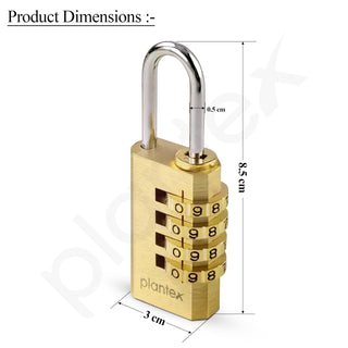 Plantex 4-Digit Code Combination Brass Locks/Number Lock/Portable Luggage Lock/Travel Lock for Briefcase/Laptop Bags - Pack of 1 (Small, Brass Antique)