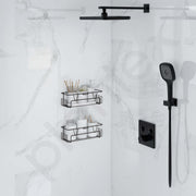 Plantex Bathroom Organiser Without Drill/Shelf for Wall Adhesive Black/GI Steel Shelf for Bathroom with Side Hooks/Washroom Accessories Set - Powder Coated (Pack of 2)