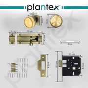 Plantex Heavy Duty Door Lock – Bathroom Door Lock/Mortise Keyless Knob Handle Set for Home/Bathroom/Store Room/Balcony/Office with Baby Latch (604 - PVD Gold and Brass Antique)
