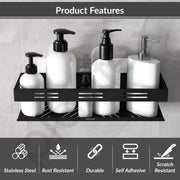 Plantex Self Adhesive Shelf for Bathroom/Stainless Steel Wall Shelf for Kitchen/No Drill Wall Shelves- Pack of 2 (12 x 4 Inch - Black)