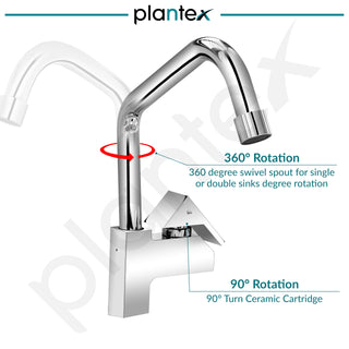 Plantex Pure Brass Sink Tap for Kitchen with 360° Swivel Spout/Kitchen Sink Tap with Water Saving Aerator-7 Year Warranty (PRI-313-Mirror-Chrome Finish)