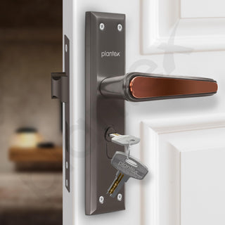 Plantex Heavy-Duty Door Lock Set - Main Door Lock Plate Handle Set/6-Lever Mechanism Mortise Locks with 3 Keys/Brass Locks Body & Cylinder (PTP-09- Satin Black & Rose Gold)