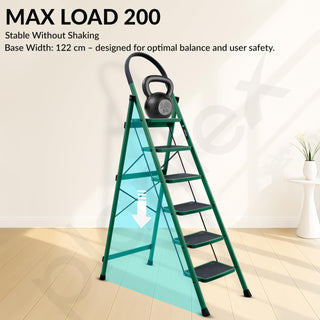 Plantex Hercules Pro 6-Step Foldable Ladder for Home with 200 kg Load Capacity/Heavy-Duty GI Steel Ladder/Anti-Slip Wide Step/Strong, Stable & Multi-Purpose (Green)