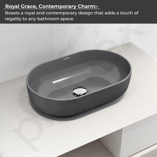 Plantex Tabletop Wash Basin for Bathroom/Designer Ceramic Basin/Countertop Wash Basin/Home/Office (Metalic grey - 22 x 14 x 6 Inch)