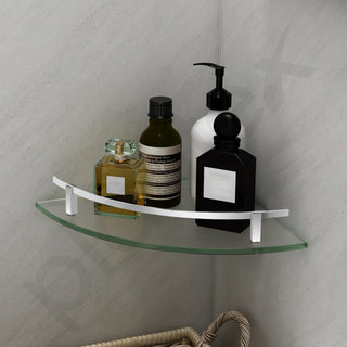 Plantex Premium Frosted Glass Corner with Brass Railings and Brackets/Shelf for Bathroom/Wall Shelf/Storage Shelf (9x9 Inches) - Pack of 1 (Silver Matt)