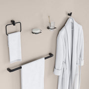 Plantex Stainless Steel Bathroom Set/Glass Soap Holder and Tumbler Holder/Towel Rod/Napkin Holder/Robe Hook for Bathroom/Bathroom Accessories - Set of 5 (Black)