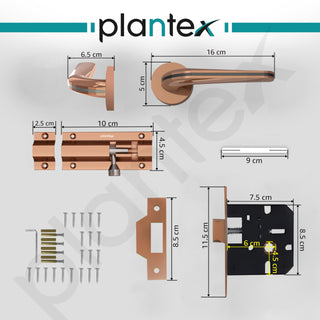 Plantex Heavy Duty Door Lock – Bathroom Door Lock/Mortise Keyless Handle Set for Home/Bathroom/Store Room/Balcony/Office with Baby Latch – (7077 – Satin Black & PVD Choco)